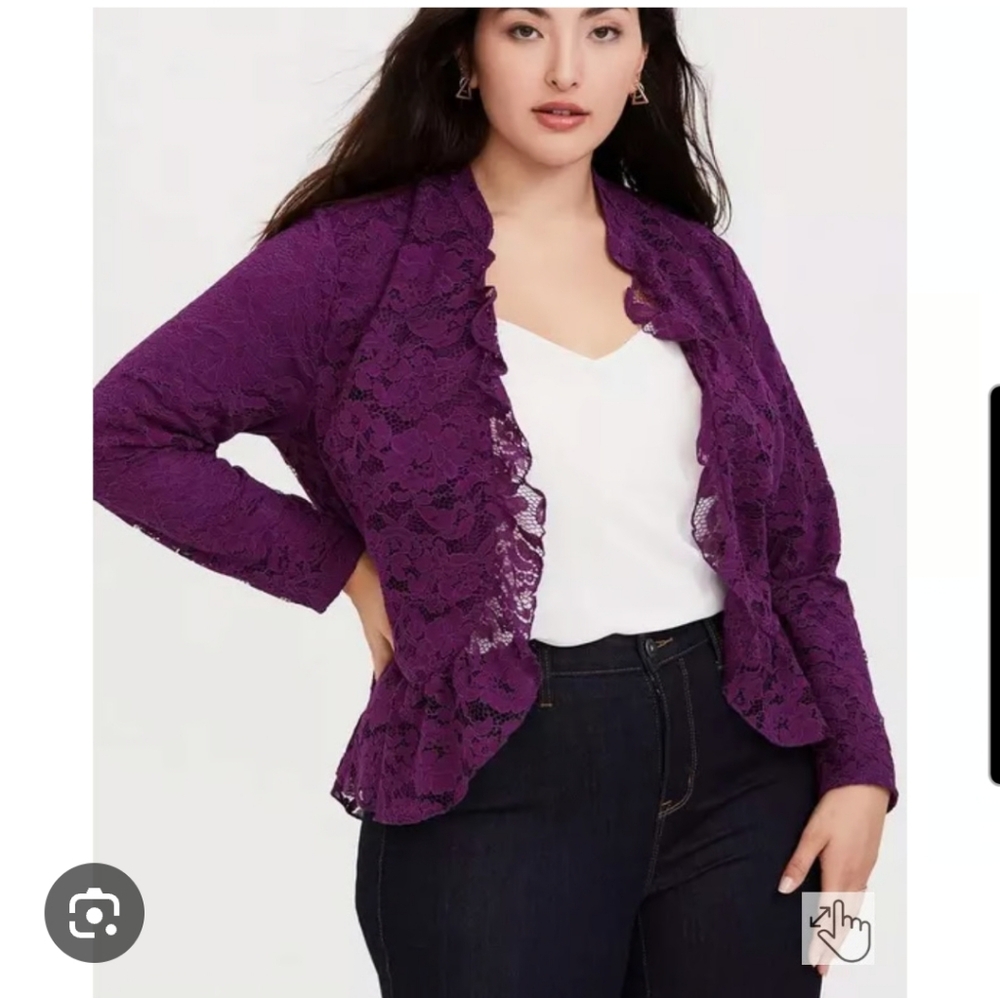 Torrid 5X Lace Floral Fuchsia Open Front Jacket Business Office Formal